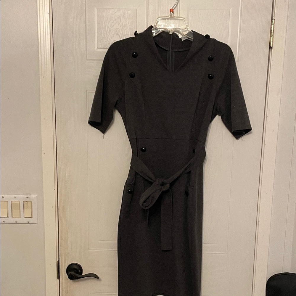 Grace Karin Charcoal Long Sleeve Dress with Button Details
